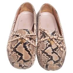 Pre Owned Prada Beige/Black Python Leather Bow Detail Loafers Size 41