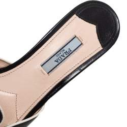 Pre Owned Prada Black Saffiano Vernice Leather Slide Sandals Size 38.5