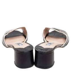 Pre Owned Prada Black Saffiano Vernice Leather Slide Sandals Size 38.5