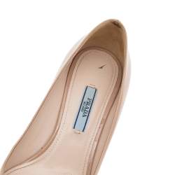 Pre Owned Prada Beige Patent Leather Embellished Square Toe Pumps Size 37