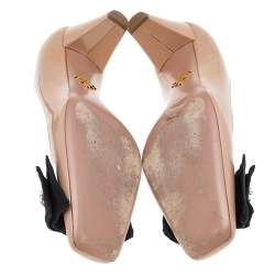 Pre Owned Prada Beige Patent Leather Embellished Square Toe Pumps Size 37