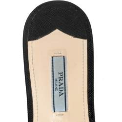 Pre Owned Prada Black Patent Leather Logo Embellished Flat Slides Size 37.5