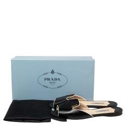 Pre Owned Prada Black Patent Leather Logo Embellished Flat Slides Size 37.5