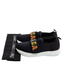 Pre Owned Prada Navy Blue Neoprene Multicolor Logo Strap Slip-On Sneakers Size 35