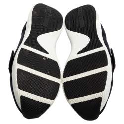 Pre Owned Prada Navy Blue Neoprene Multicolor Logo Strap Slip-On Sneakers Size 35