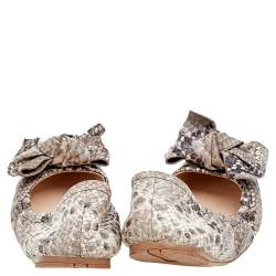 Prada Python Embossed Leather Scrunch Bow Ballet Flats Size 37