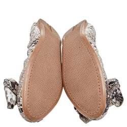 Prada Python Embossed Leather Scrunch Bow Ballet Flats Size 37