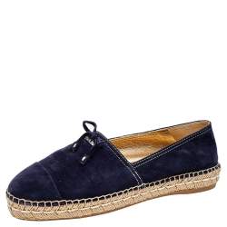 Pre Owned Prada Blue Suede Espadrille Flats Size 37.5