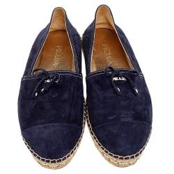Pre Owned Prada Blue Suede Espadrille Flats Size 37.5