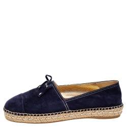 Pre Owned Prada Blue Suede Espadrille Flats Size 37.5
