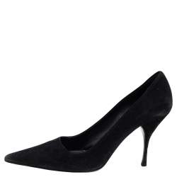 Pre Owned Prada Black Suede Pointed Toe Pumps Size 37.5