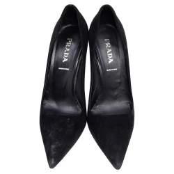 Pre Owned Prada Black Suede Pointed Toe Pumps Size 37.5