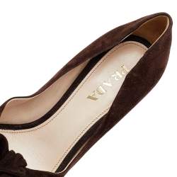 Pre Owned Prada Brown Suede Bow Wedge Espadrille Pumps Size 37.5