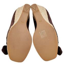Pre Owned Prada Brown Suede Bow Wedge Espadrille Pumps Size 37.5