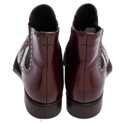 Pre Owned Prada Maroon Leather Brogue Ankle Boots Size 38.5