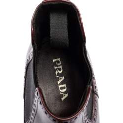 Pre Owned Prada Maroon Leather Brogue Ankle Boots Size 38.5