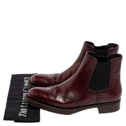 Pre Owned Prada Maroon Leather Brogue Ankle Boots Size 38.5