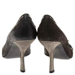 Pre Owned Prada Dark Brown Leather Bow Pointed Toe Pumps Size 37.5