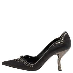 Pre Owned Prada Dark Brown Leather Bow Pointed Toe Pumps Size 37.5