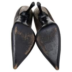 Pre Owned Prada Dark Brown Leather Bow Pointed Toe Pumps Size 37.5