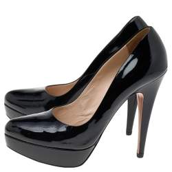 Prada Black Patent Leather Platform Pumps Size 37.5