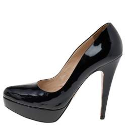Prada Black Patent Leather Platform Pumps Size 37.5