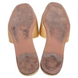 Pre Owned Prada Gold Patent Saffiano Leather Block Heel Slide Sandals Size 38.5