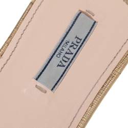 Pre Owned Prada Gold Patent Saffiano Leather Block Heel Slide Sandals Size 38.5