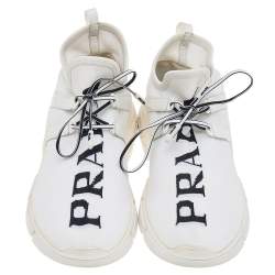 Prada White Knit Fabric XY Logo Sock Low Top Sneakers Size 39.5