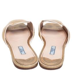 Pre Owned Prada Gold Saffiano Leather Flat Slides Size 40