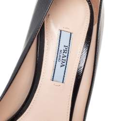 Pre Owned Prada Black Saffiano Vernice Leather Pointed-Toe Pumps Size 37