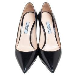 Pre Owned Prada Black Saffiano Vernice Leather Pointed-Toe Pumps Size 37
