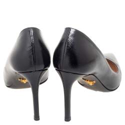 Pre Owned Prada Black Saffiano Vernice Leather Pointed-Toe Pumps Size 37