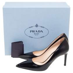Pre Owned Prada Black Saffiano Vernice Leather Pointed-Toe Pumps Size 37