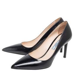 Pre Owned Prada Black Saffiano Vernice Leather Pointed-Toe Pumps Size 37