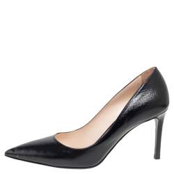 Pre Owned Prada Black Saffiano Vernice Leather Pointed-Toe Pumps Size 37
