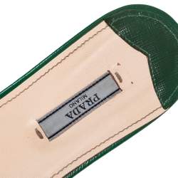 Pre Owned Prada Green Saffiano Patent Leather Flat Slides Size 39