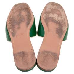 Pre Owned Prada Green Saffiano Patent Leather Flat Slides Size 39