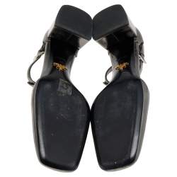 Prada Metallic Grey Patent Leather T Strap Block Heel Sandals Size 41