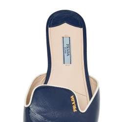 Pre Owned Prada Blue Patent Saffiano Leather Flat Slides Size 39