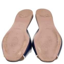 Pre Owned Prada Blue Patent Saffiano Leather Flat Slides Size 39