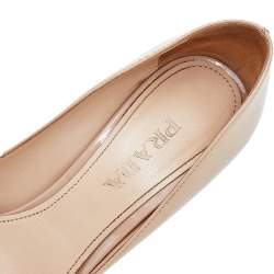 Pre Owned Prada Beige Patent Leather Bow Pointed Toe Pumps Size 36.5