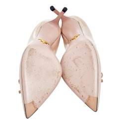 Pre Owned Prada Beige Patent Leather Bow Pointed Toe Pumps Size 36.5