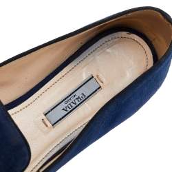 Prada Blue/Black Suede and Fabric Bow Smoking Slippers Size 37