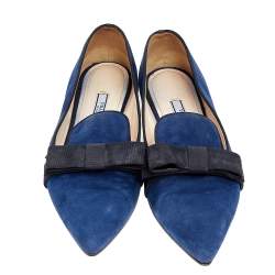 Prada Blue/Black Suede and Fabric Bow Smoking Slippers Size 37