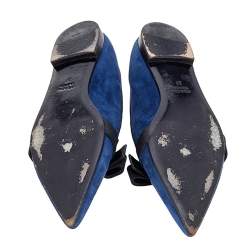 Prada Blue/Black Suede and Fabric Bow Smoking Slippers Size 37