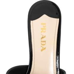 Pre Owned Prada Black Patent Leather Studded Slide Sandals Size 37