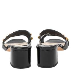 Pre Owned Prada Black Patent Leather Studded Slide Sandals Size 37