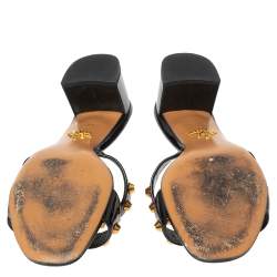 Pre Owned Prada Black Patent Leather Studded Slide Sandals Size 37