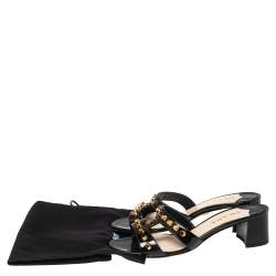 Pre Owned Prada Black Patent Leather Studded Slide Sandals Size 37